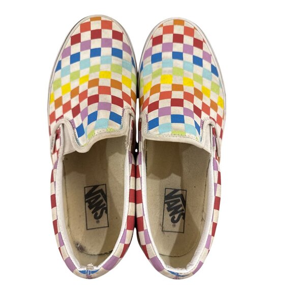 Vans Slip-On Rainbow Checkerboard Shoes Mens 10 Colorful Canvas Casual - Picture 7 of 10